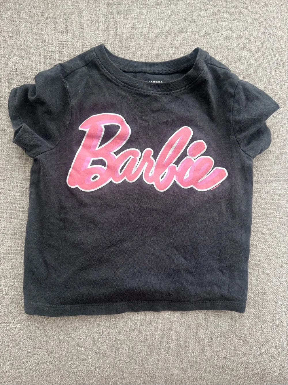 Old Navy Black Tee with Pink Barbie Script